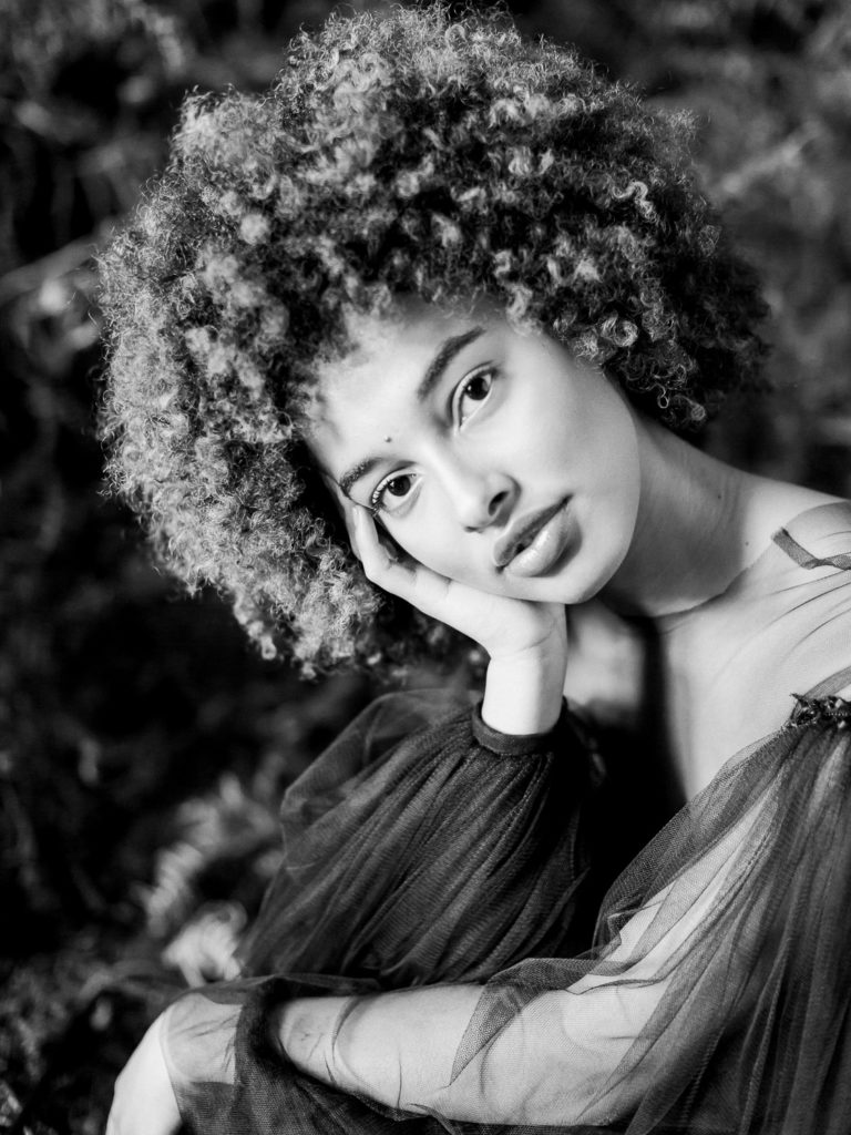 An ethereal french bridal boudoir with a gauzy black Daalarna dress